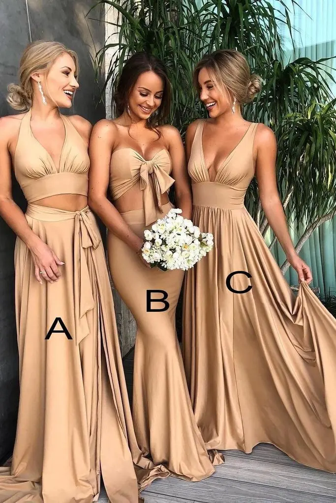 picture color A Платье подружки невесты с глубоким v-образным вырезом длинное Дешевое платье невесты - Цвет: picture color A