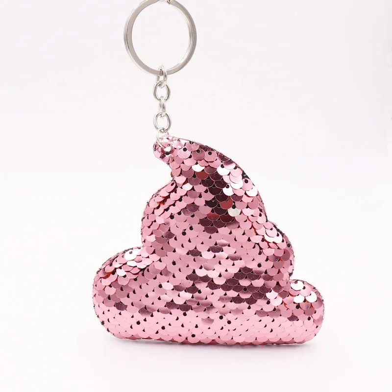

TIOODRE hot reflective double-sided sequins poop Car keychain stool sequin bag car keychain gift Car decoration