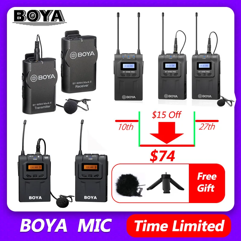 

BOYA BY-WM6 BY-WM4 Mark II BY-WM8 Pro UHF Wireless Microphone System Omni-directional Lavalier Microphone for DV DSLR