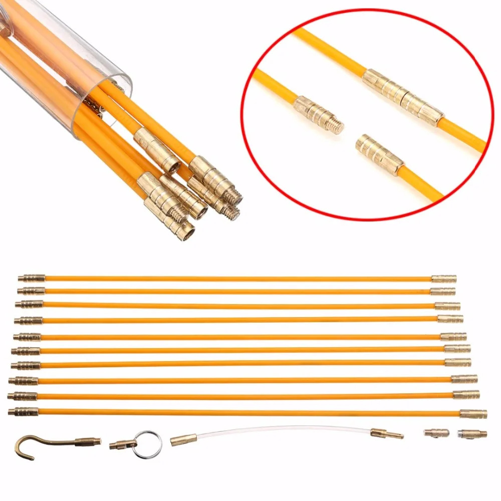 

10pcs Cable Pulling Rods 330mm Length 4mm Diameter Fiberglass Cable Running Rods with Brass Hook End with Brass Eye End Kit