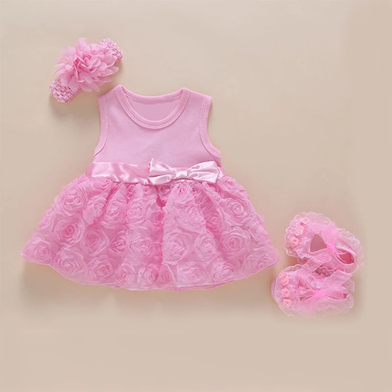 baby girl 1 year birthday dress pink party Bow knot boutique beautiful infant princess dress cute lace flower baby dresses