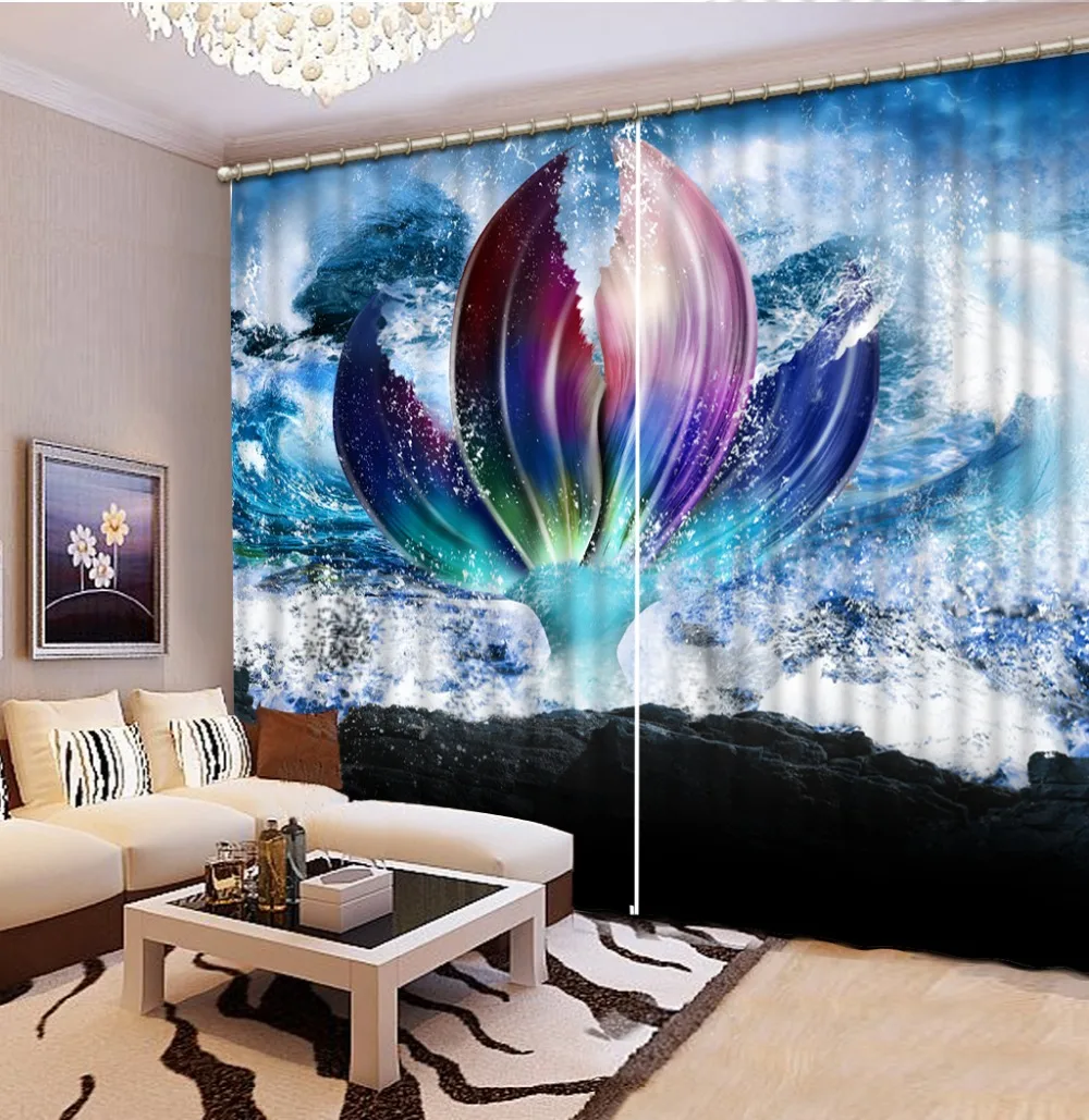 customize Curtains Modern 3D HD Mermaid Curtain Decoration Photo 3D