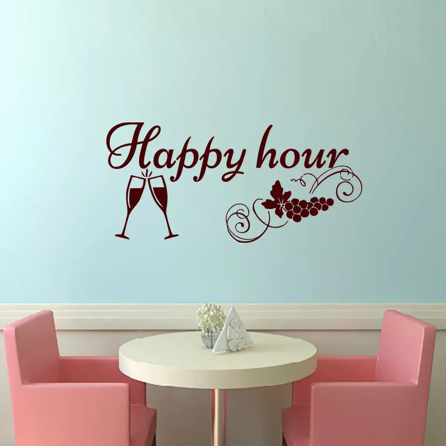 ZOOYOO Happy Hour Grape Wine Glasses Wall Sticker PVC ...