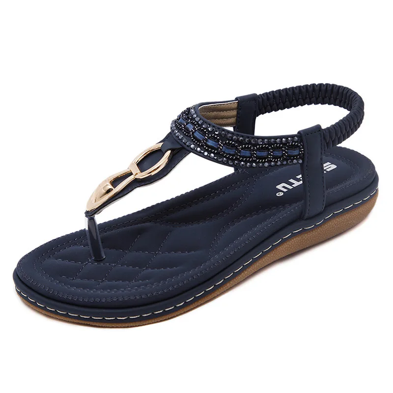 

LAKESHI Fashion Flip Flops Women Sandals Bohemian Summer Beach Sandals Rhinestone Slippers Woman Flat Shoes Casual Sandals