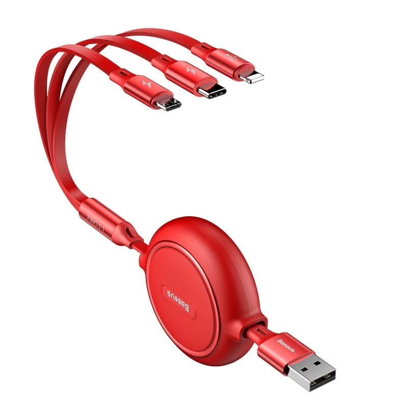 Baseus 3 in 1 USB Cable for iPhone X Xs Max XR USB Type C for Samsung S10 Multi Charge Cable for iPhone Type C Micro USB Cable - Цвет: Red