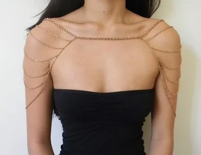 

BC-005 Bodychain necklace shoulder chain golden color free shipping super star bodychain style