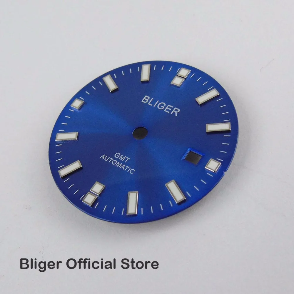 BLIGER 31,5 мм синий циферблат белый знаки окошко даты часы циферблат подходит для GMT автоматический Move для мужчин t мужские часы циферблат