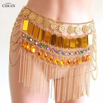 

Chran Gold Fringe Skirt Belly Dancer Waist Belt Chain Harness Necklace Bra Bralete Festival Dress EDM Wear Ibiza Jewelry CRS422