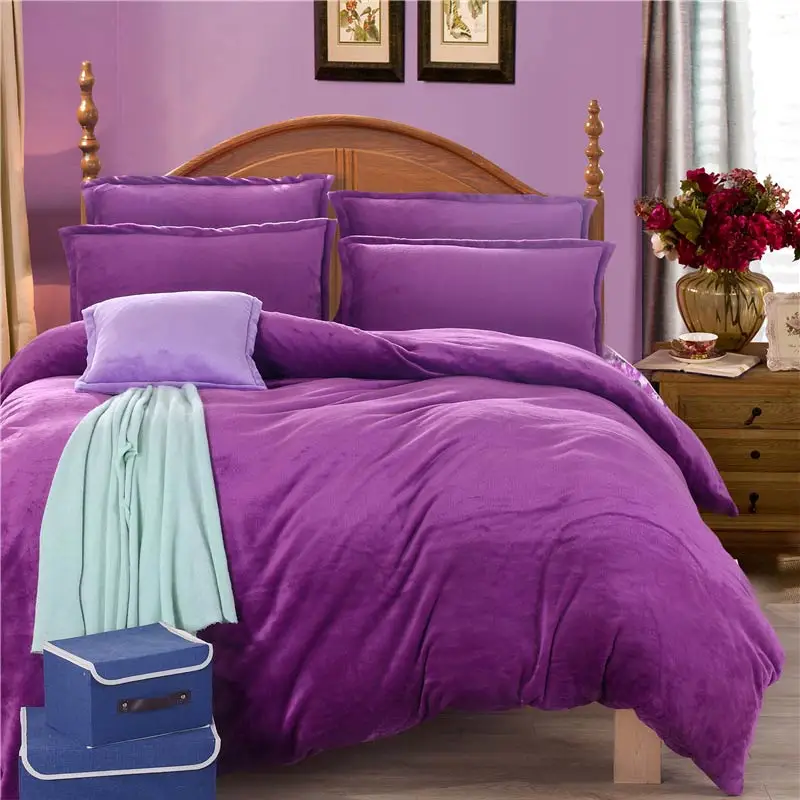 

Thick Winter Warm Flannel 4pcs Solid Printed Bedding Set Suit Bed Sheet/Duvet Cover/Pillowcase Twin/Queen Free Shipping