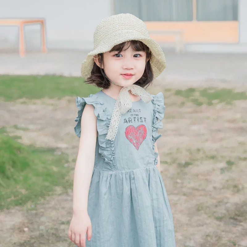 

GIRLS DRESSES SHORT SUMMER GIRLS FASHION DRESSES SWEAT HEART ONE-PIECE CLOTHES PURE COTTON GIRLS CLOTHING