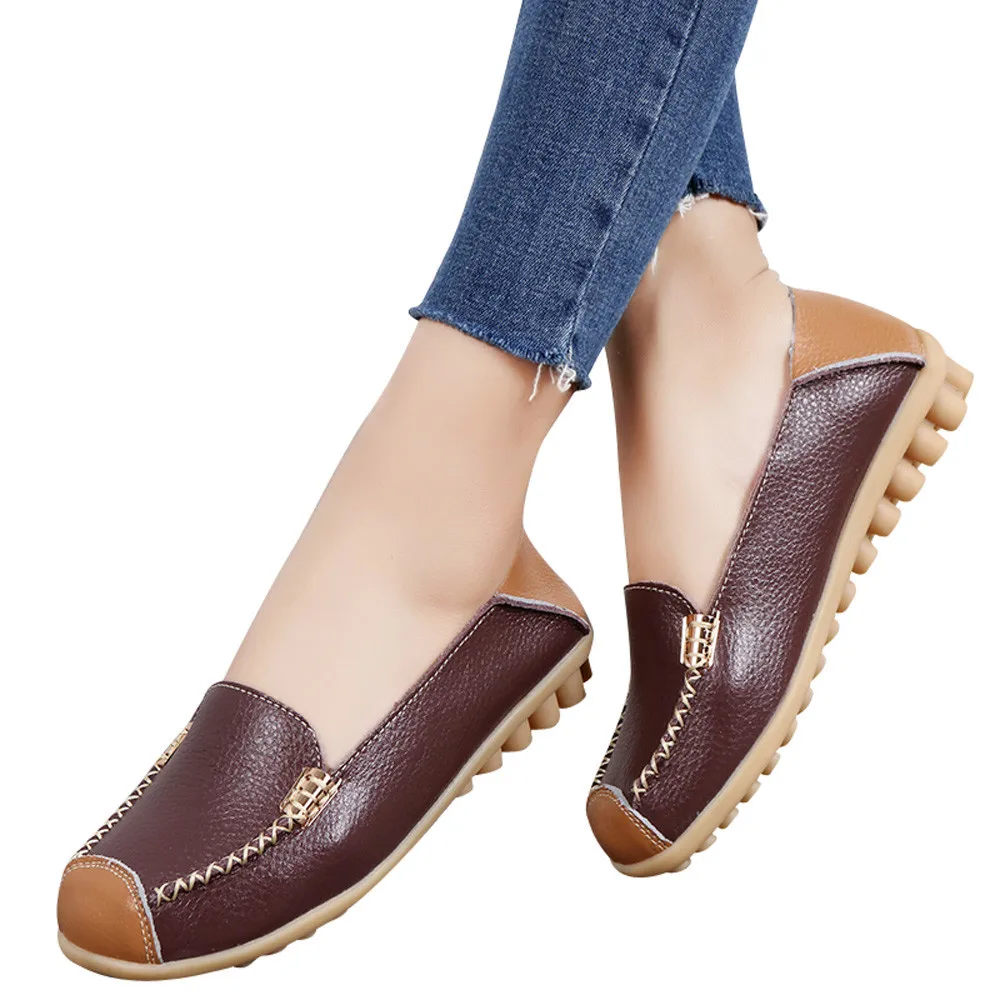 

shoes women's genuine leather Casual Flat Soft Bottom Outdoor Comfortable Slip On Peas Boat Shoes loafers women flat shoes #TX4