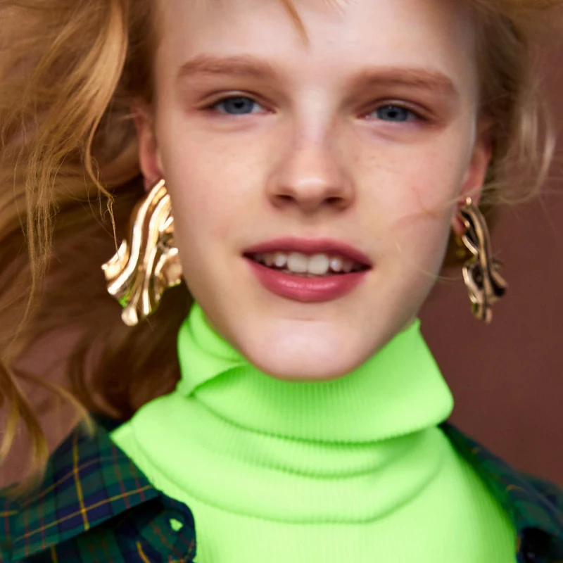 

JURAN 2019 New Arrival ZA gold Metal Earring fashion statement irregular metal Stud Earrings for women