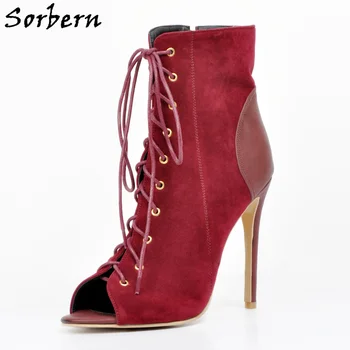 

Sorbern Rust Red Women'S Ankle Boots Peep Toe Autumn Women Shoes Designer Shoes Women Luxury 2017 New Arrival 34-47