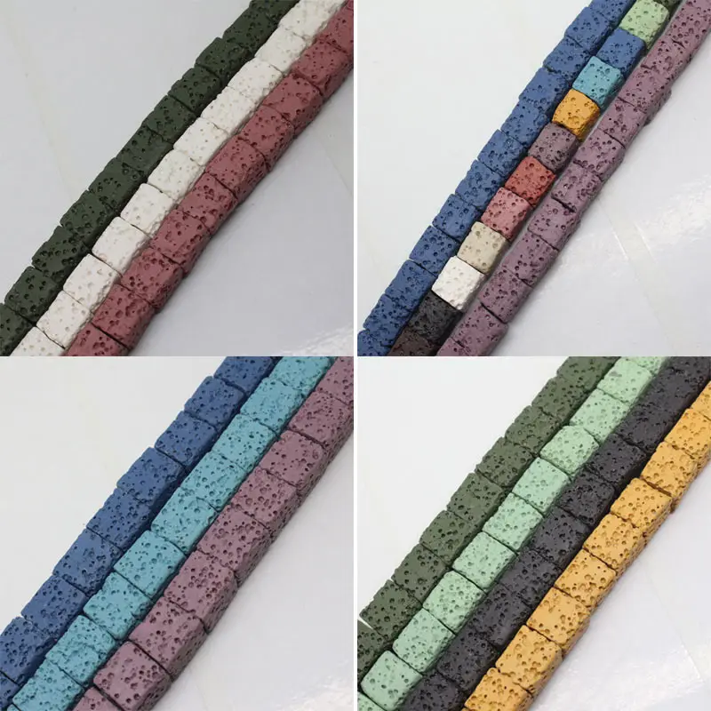 

Mini. order is $7! 8,10mm Yellow,Purple,Black,Sky Blue,Cyan,Blue,Green Volcanic Lava Stone Square Cube Spacer Beads 15"