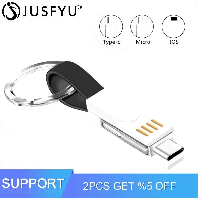 

3 in 1 USB Cable Micro USB Type C Cable USB C Cable For iPhone X XS MAX Samsung S8 S9 2A Mini Keychain Charger Charging Cables