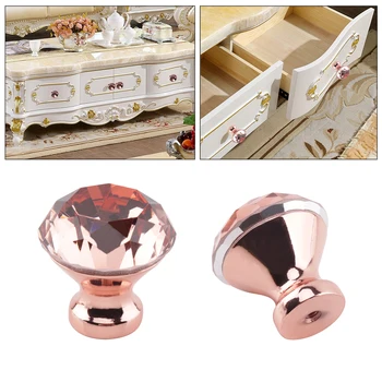 30mm Diamond Crystal Cabinet Knobs Handles Rose Gold Wardrobe Cupboard Drawer Knobs Pulls Kitchen Furniture Door Handle Hardware