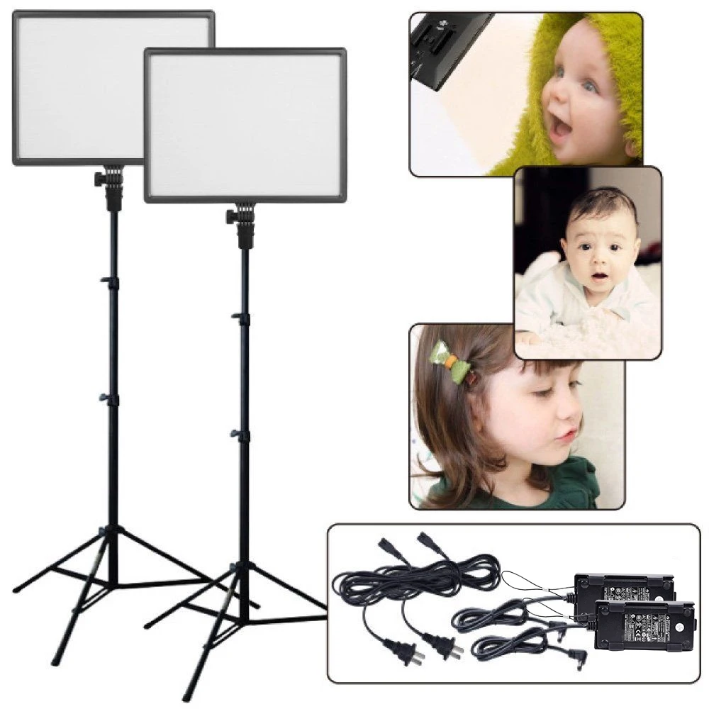 

2X CN-Luxpad43 Ultra Slim AC Power Adapter LED Video Light Panel + 2X 2M Stand