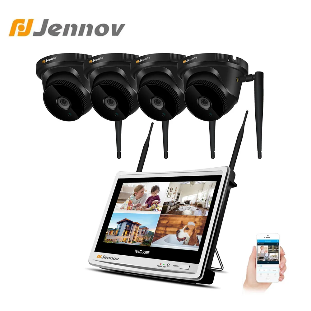 

Jennov 2MP 1080P Home Security CCTV NVR Wifi Camera System Wireless 4CH Video Surveillance Kit 12 Inch LCD Monitor IP66 P2P HD