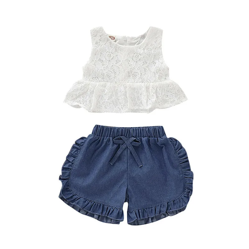 2PCS Newborn Baby Girls Summer Shorts Clothes Ruffle Dress Top Strap Sleeveless Shirt Cotton Shorts Pants Ribbed Outfits