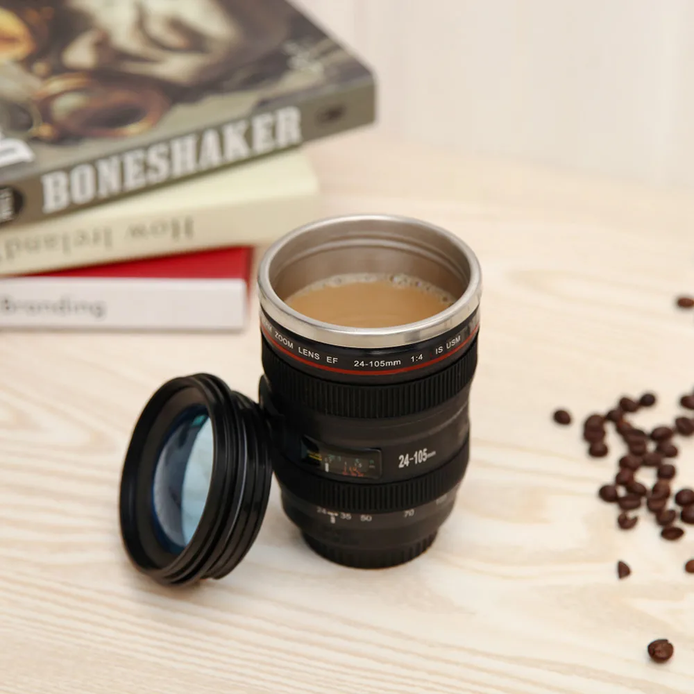 В форме линзы фотоаппарата чашка кофейная кружка-термос для чая вакуумные колбы из нержавеющей стали по всему миру магазин