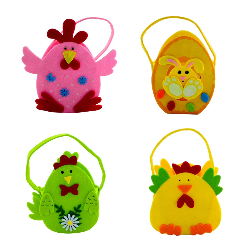

1 Pc Cute Easter Decorative Eggs Basket Non-Woven Chick Rabbit Pattern Portable Bag For Candies Treats Goodies (Random Color)