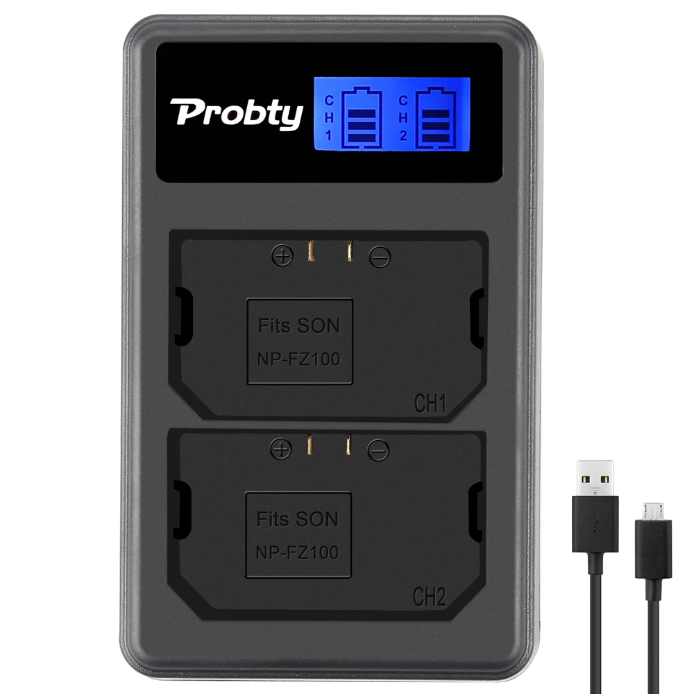 Probty NP-FZ100 camera Battery LCD Dual Charger for Sony Alpha 9 A9 9R A9R 9S A9S A7RIII A7R3 BC-QZ1
