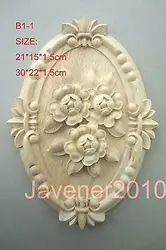 B1-1 -30x22x1.5cm Wood Carved Round Onlay Applique Unpainted Frame Door Decal Working carpenter Cabinet