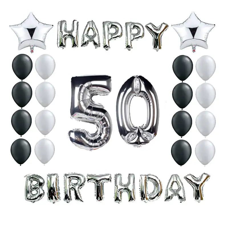 Серебро 18th 21th 25th 30th 35th 40th 50th 60th 70th 80th 90th Счастливые воздушные шары для украшения