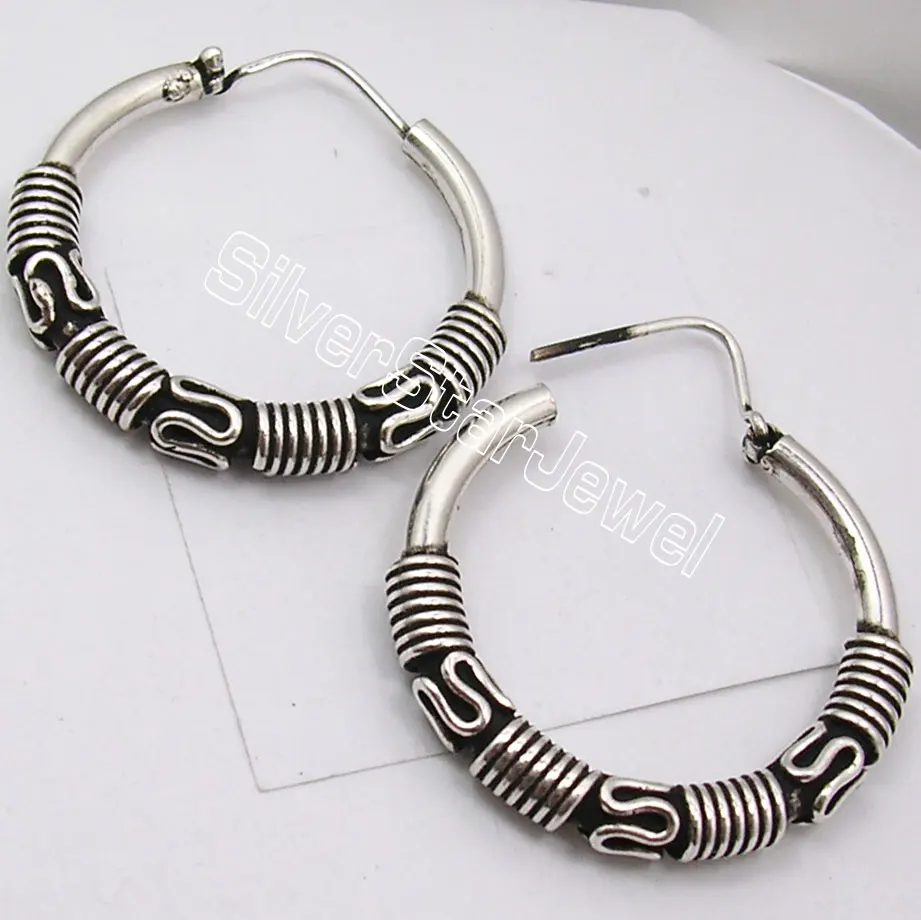 

SOLID Silver GORGEOUS ETHNIC dangle Earrings 3.2CM
