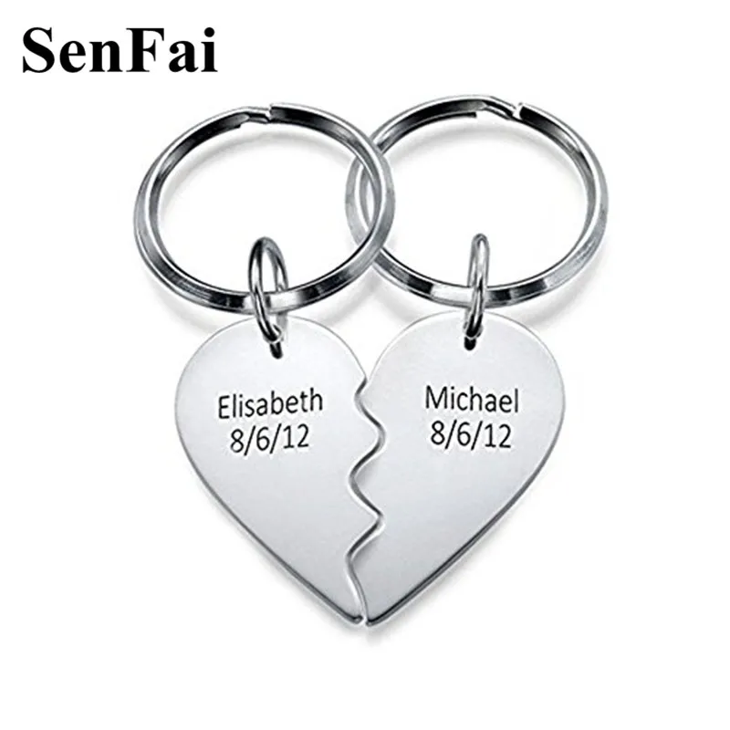

2018 New Custom Keychain Couples Name Heart Silver Key chain for women men birthstone girlfriend boyfriend car bag charm pendant
