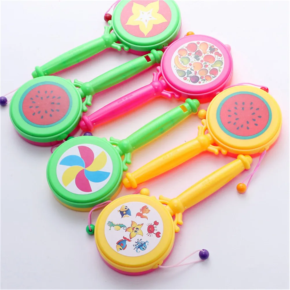 

Color Random Cartoon Plastic Rattle Pellet Drum Cartoon Musical Instrument Toy for Child Kids Gift Toys Baby Boys Girls Drum Toy