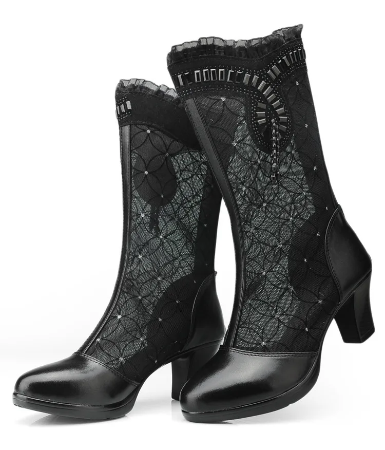 Женские полусапоги из натуральной кожи на тонком среднем каблуке на шнуровке с вырезами пикантные женские летние ботинки с острым носком с вырезами размер 35–41 SXQ0511