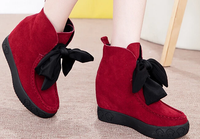 

Genuine Leather Snow Boots Bowtie 2017 New Autumn And Winter Short Boots Sweet Shoes Cowhide Women Boots