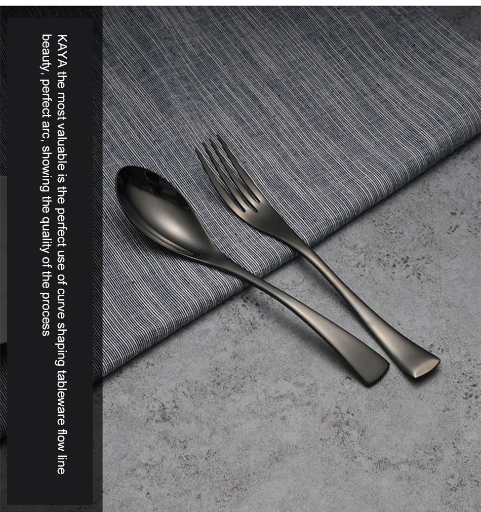 Luxury Black Cutlery Set Stainless Steel Western Food Tableware Sets Fork Steak Knife TeaSpoon Dinner Dinnerware Set 4pcs 5pcs (8)