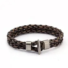 Vintage cuero trenzado encantadoras pulseras tipo brazalete hombres joyas deportivas masculinas cadena en forma de esposas única pulseras brazaletes