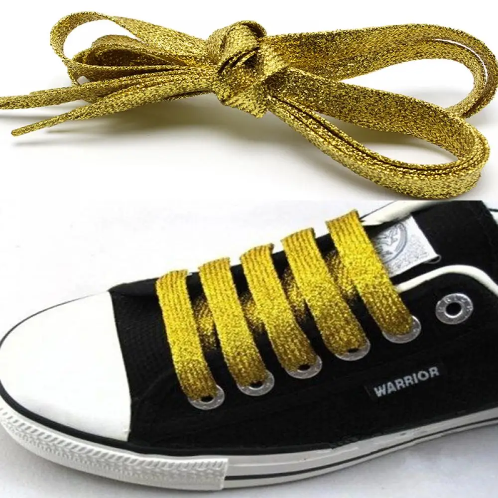 White Metallic Glitter Flat Shoelaces Canvas Sneaker Athletic Boots ...