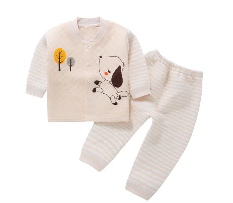 3 слоя зимняя детская пижама для мальчиков комплект одежды из хлопка новорожденных пижамы Толстая детская ночная рубашка длинный свитер кардиган брюк - Цвет: 2
