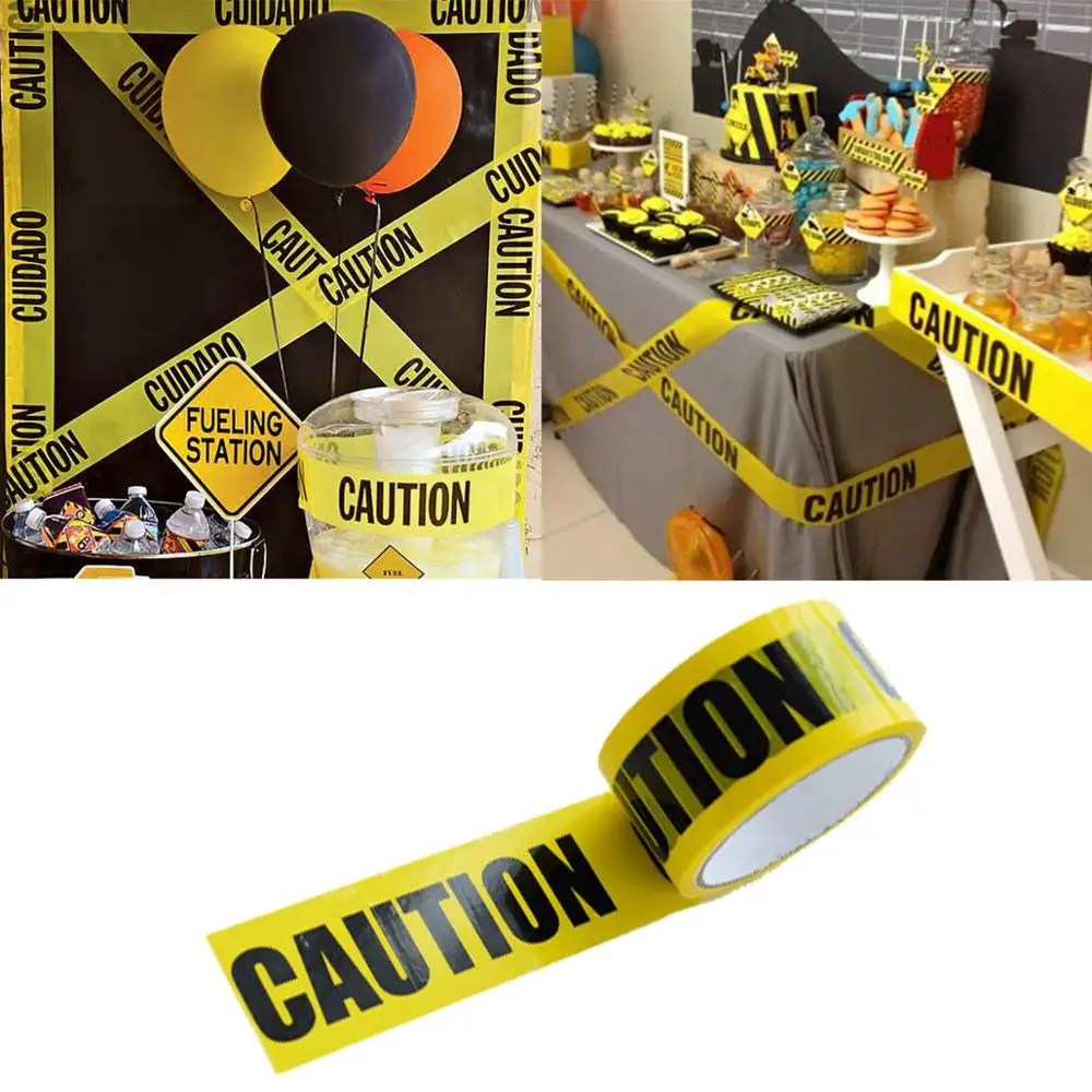 FENGRISE 1 Roll Yellow Warning Tapes Sticker DIY Birthday Party Decoration Construction Party Supplies Hen Wedding Party Items