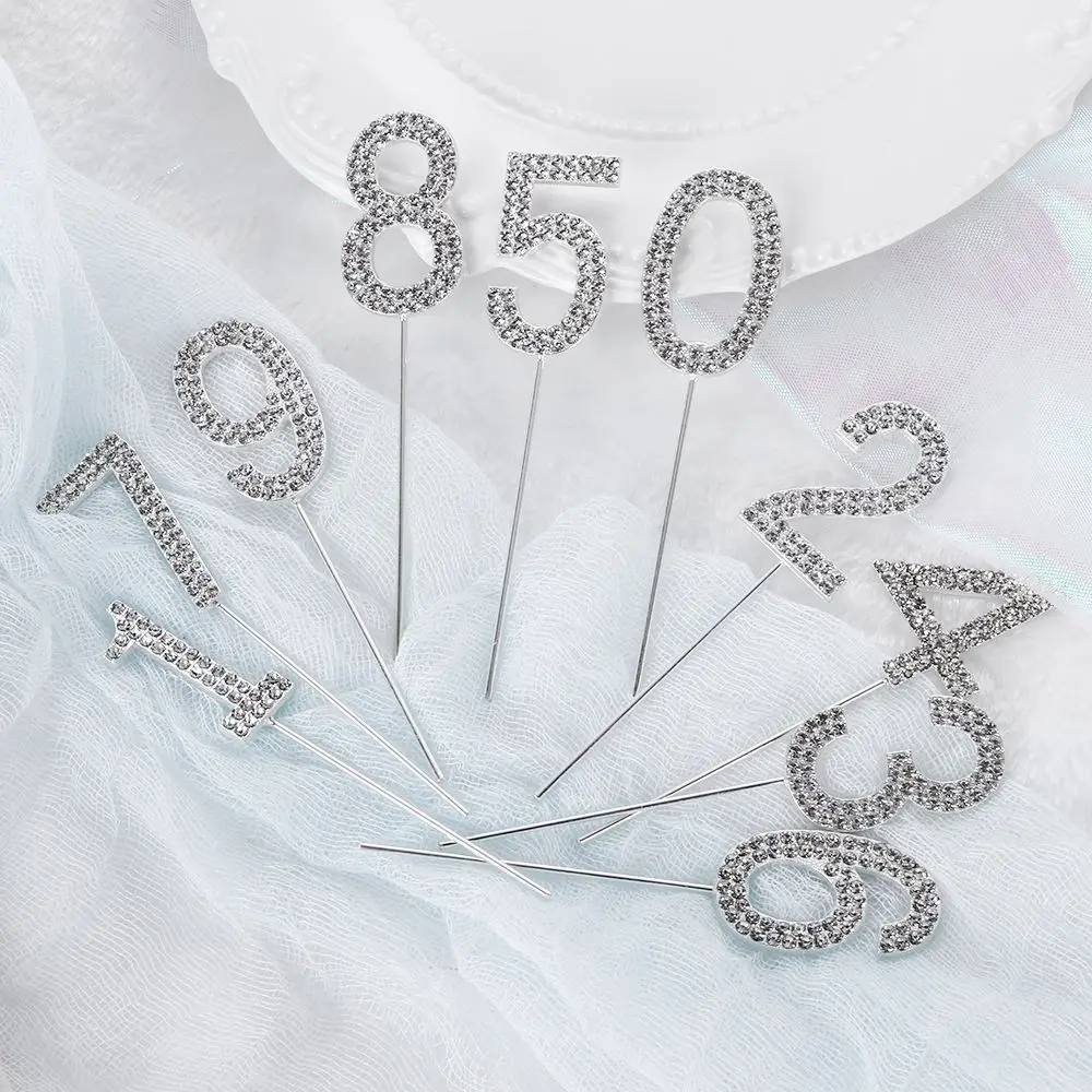 

1PC Number"0-9" Cake Topper Gold Diamond-studded Cake Topper for Dessert Anniversary Birthday Party Decoration Wedding Supplies