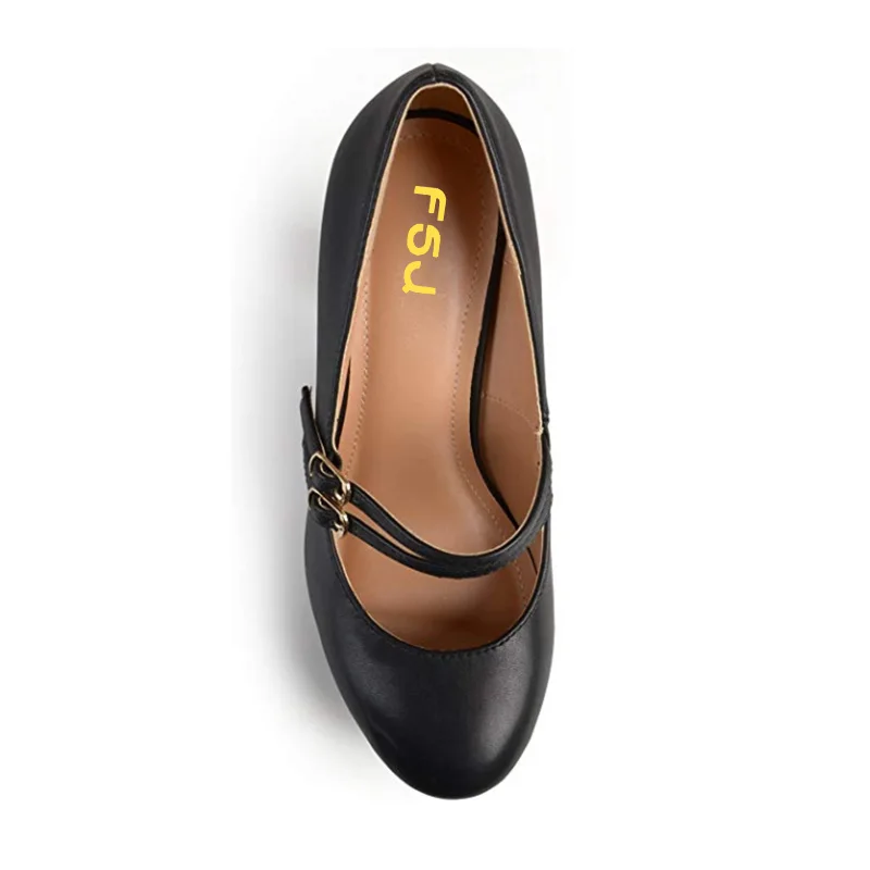 FSJ/классические женские черные туфли мэри джейн с двойной пряжкой кожаные туфли-лодочки на высоком квадратном каблуке модельные туфли с круглым носком женская обувь для работы