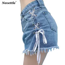 Nevettle Лето бинты широкие брюки Джинсы для женщин короткие Для женщин Высокая талия тонкая пикантная обувь Шорты для женщин деним