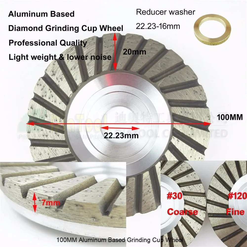 DIATOOL 2pcs 4"/100mm Diamond Turbo Row Grinding Cup Wheel, Aluminum Base Grit 30/40#, Bore 22.23mm Diamond Wheel Grinding Discs