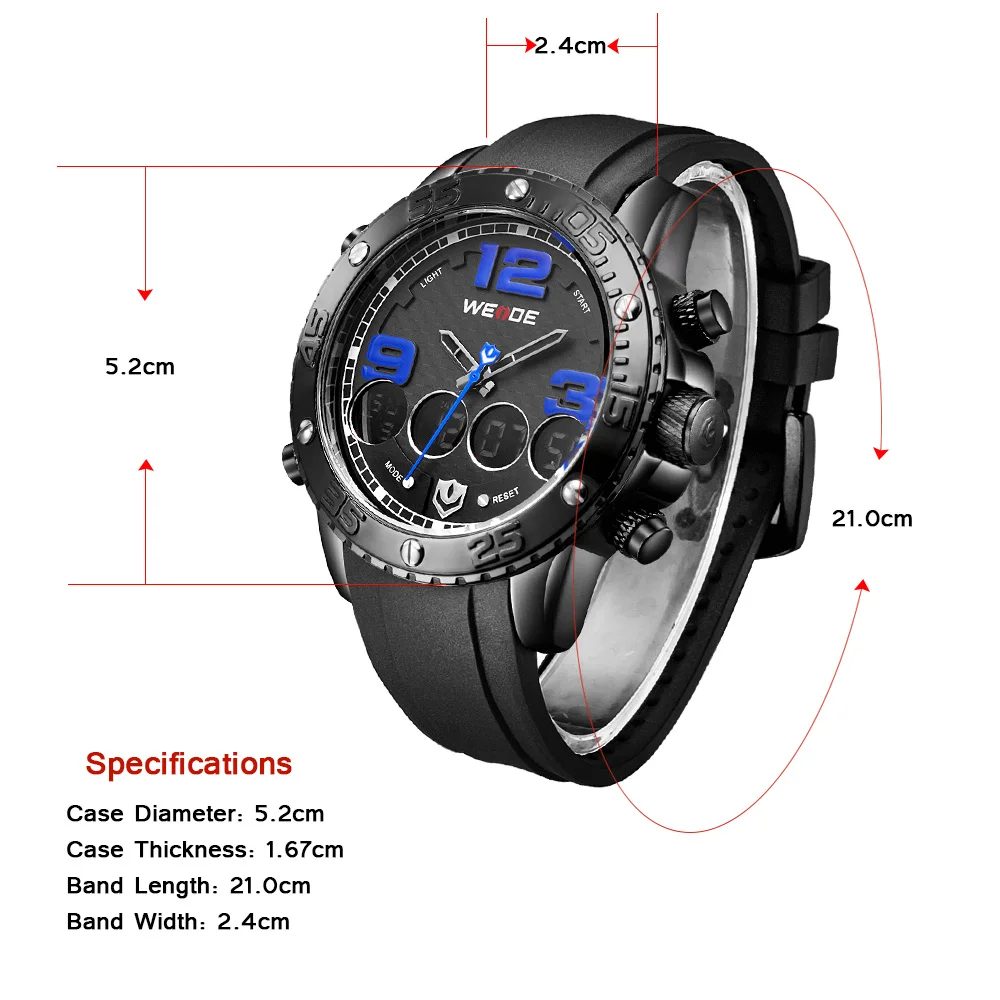 WEIDE analog Men's watches the best luxury brand waterproof watch Silicone Sport watches men electronic watches automatic clock