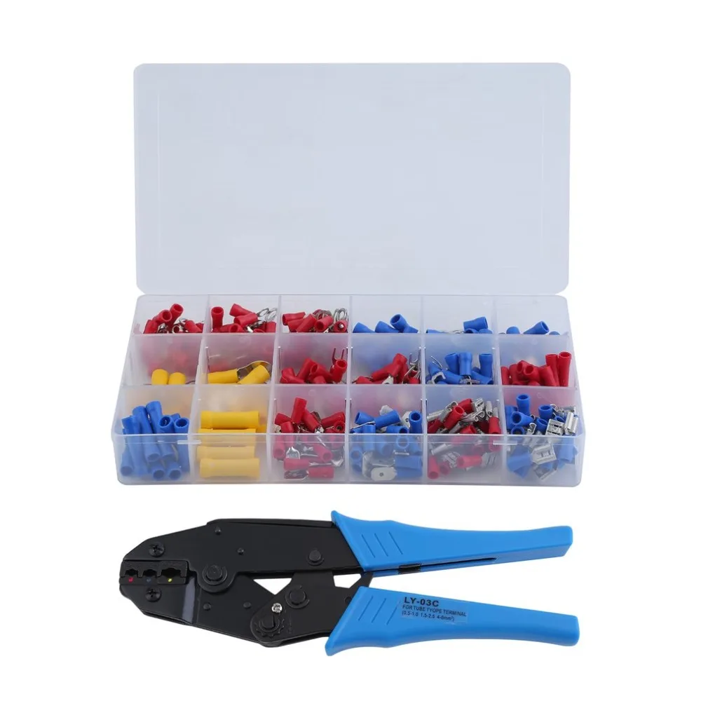 

300Pcs Insulated Assorted Electrical Wire Terminals Plier Set Insulated Cable Crimp Connectors Spade Terminal Crimping Tool NEW