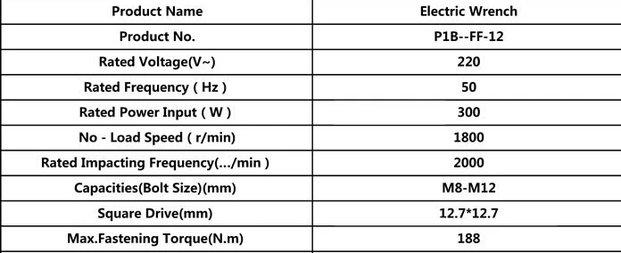 300 Вт 188N. M 1800 об/мин Электрический ключ M8-M12 с использованием диапазона 220 В/50 Гц P1B-FF-12 Электрический ударный гайковерт 1/2 дюйма разъем 12,7x12,7 мм
