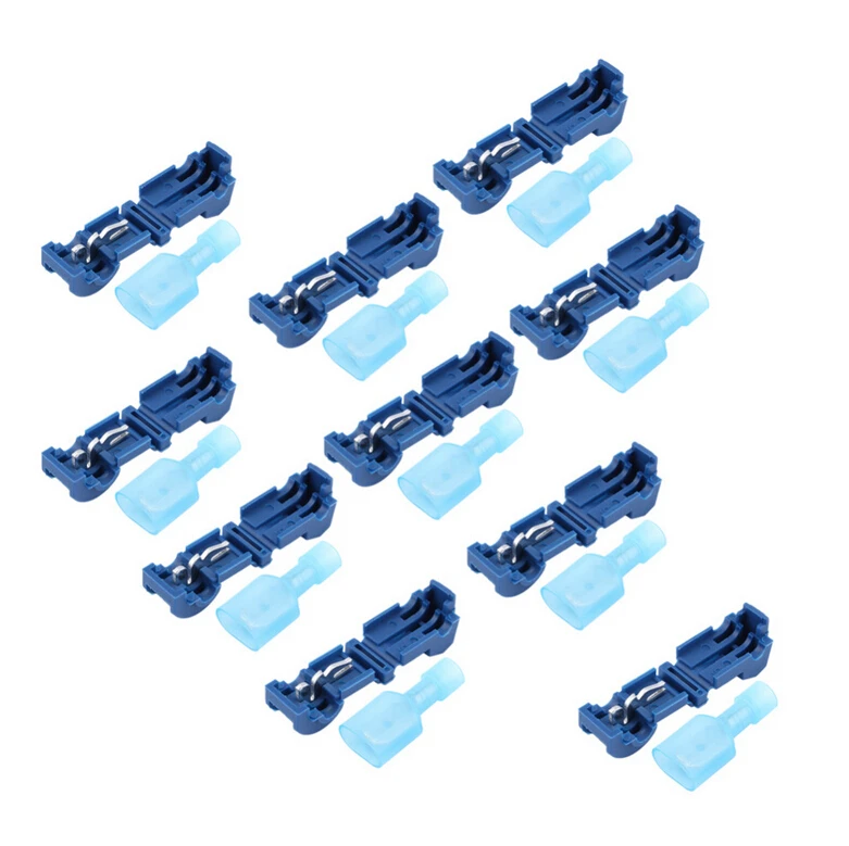 

10 PCS Blue T Tap Insulated Quick Splice Wire Terminal Spade Crimp Connector Combo Set 22-10AWG 0.5-6m