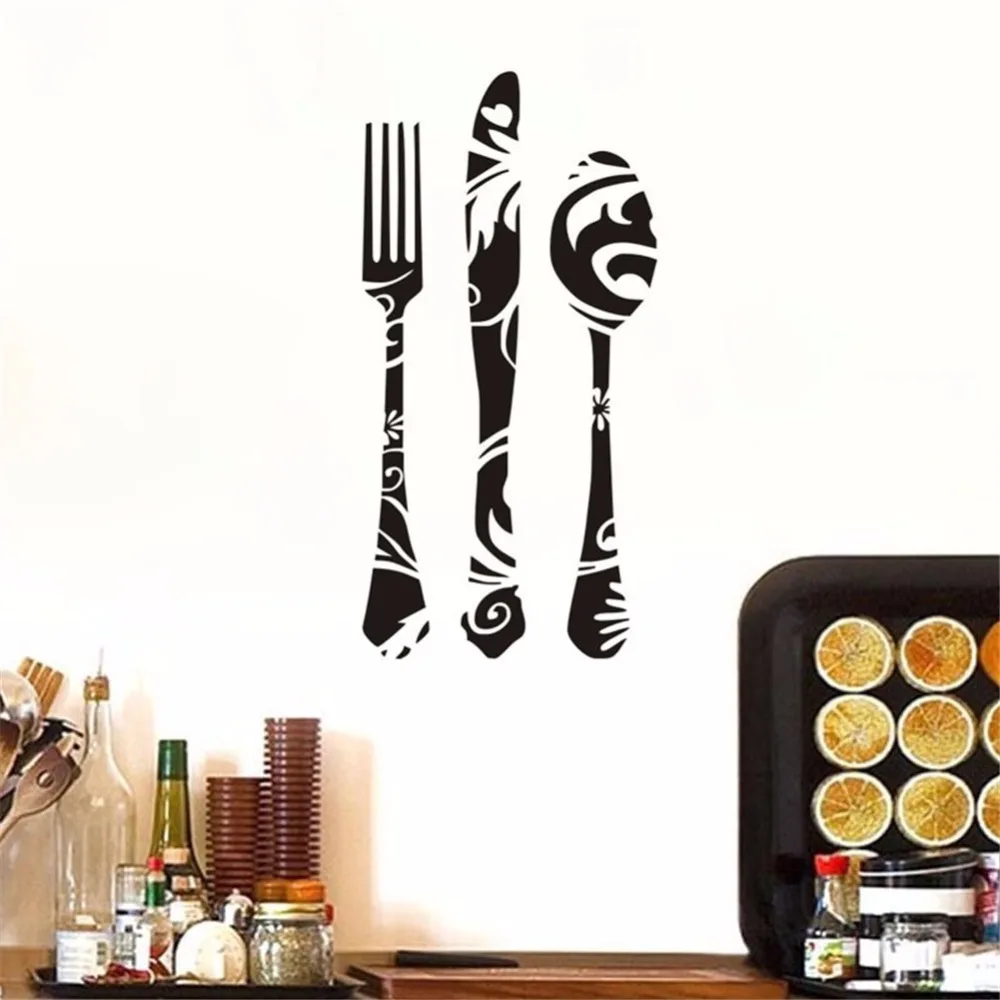 Yanqiao Knife and Fork Wall Stickers Kitchen Home Decoration Self Adhesive Removable Mural Decor
