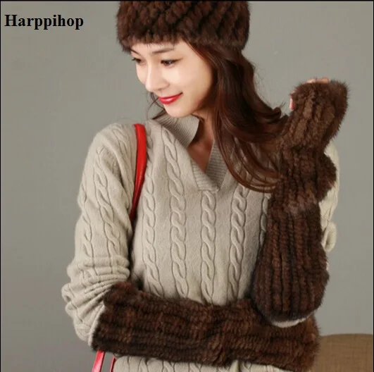 

100% Real Mink Fur Gloves With Elastic Fashion Women High Density Knit Warm Glove 2017 New Unisex Natural Fur Fingerless Mittens