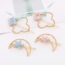 Милая Открытая Луна Клевер в форме женская заколка для волос девушки цветочные звезды смолы мраморные шпильки геометрической формы минималистичные челки заколки