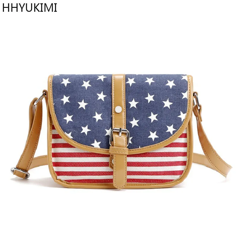 HHYUKIMI Brand Stars American Flag USA Fantasy Brief Diagonal Shoulder Bags Women Canvas Bag Clutch